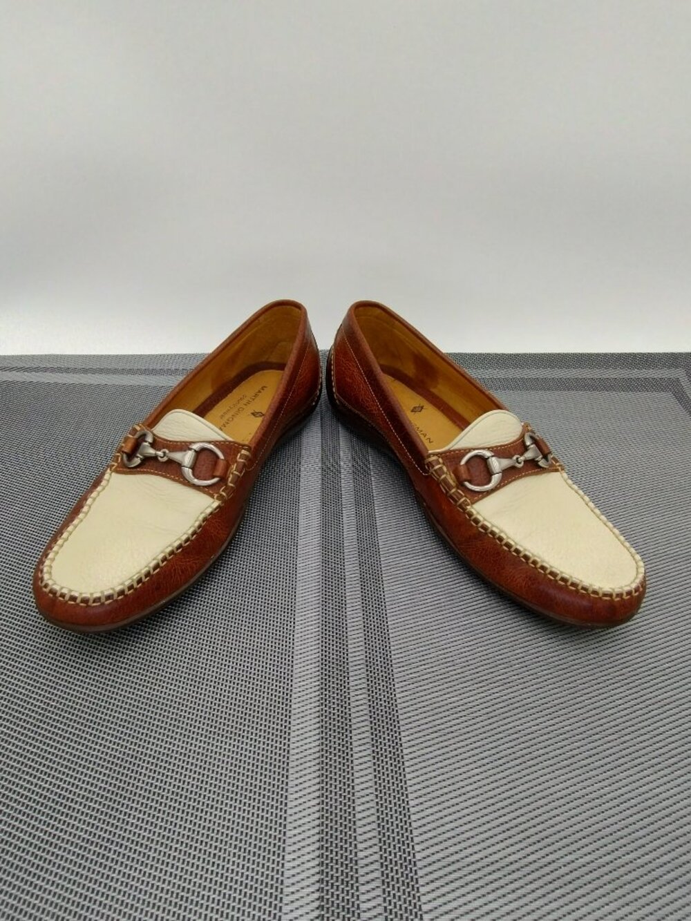 Martin Dingman Two Tone Saxon Horsebit Leather Loafers Brown White Size 9.5